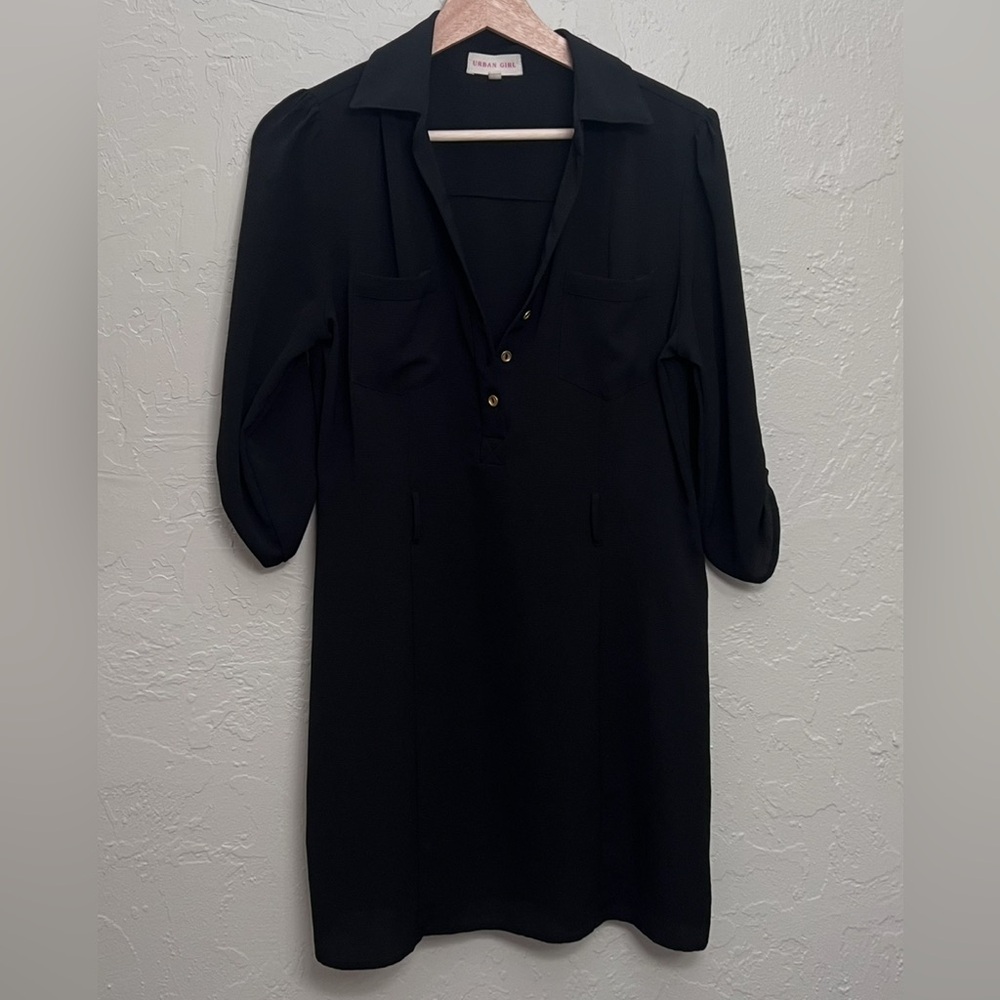 URBAN GIRL 3/4 SLEEVE BLACK DRESS SIZE M